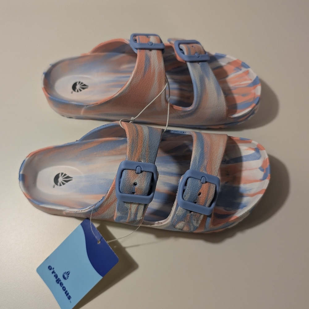 NWT O'rageous Women's Size 6 2 Buckle Swirl Sandals Blue and Pink